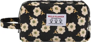 LYDZTION Cute Floral Corduroy Makeup Bag for Women, Aesthetic Flower Portable Pouch Cosmetic Bag with Zipper Storage Bag Travel Toiletry Organizer Bag Travel Essentials for Women-Black