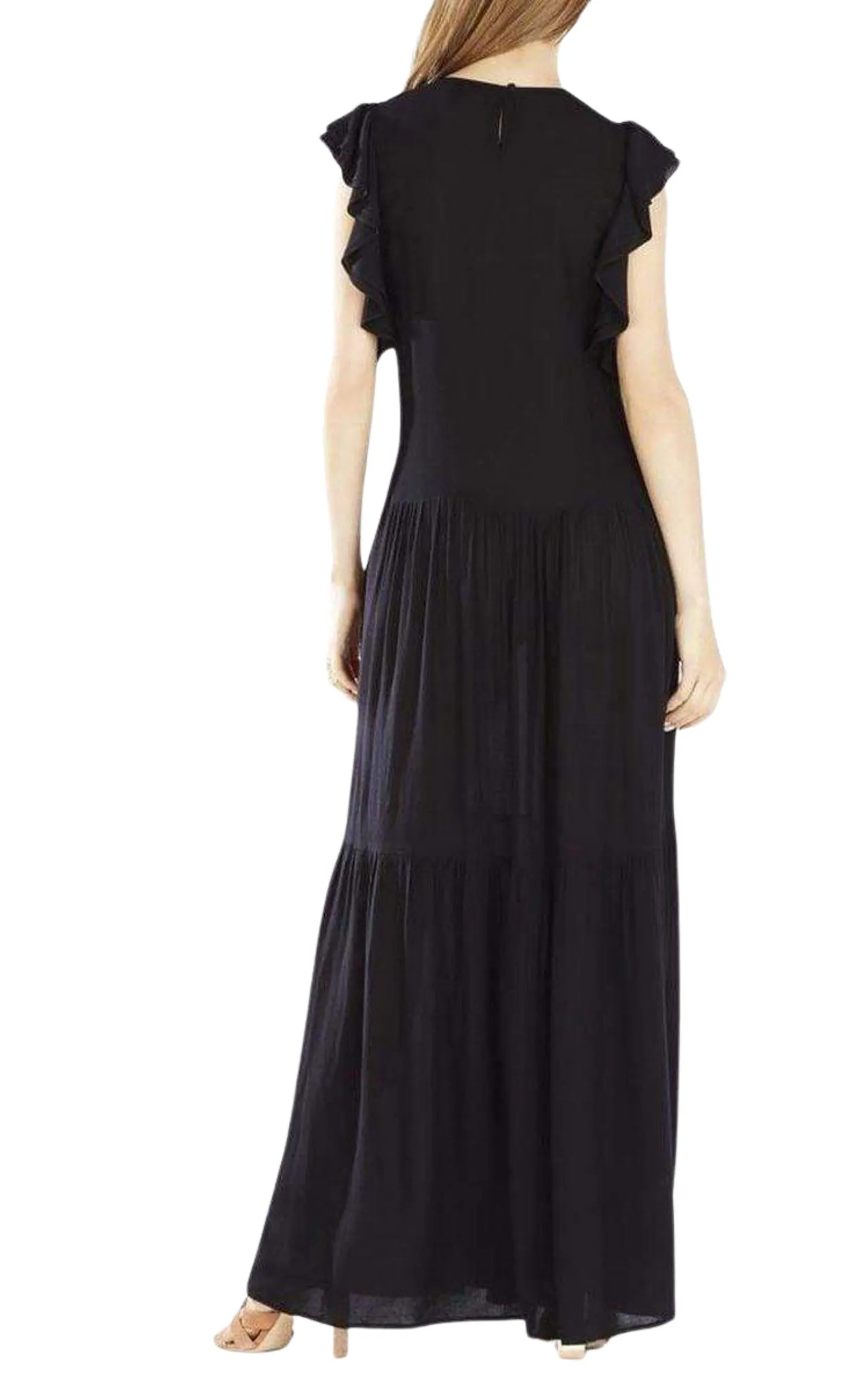 Lyndsy Flutter Sleeve Cutout Embroidered Maxi Dress