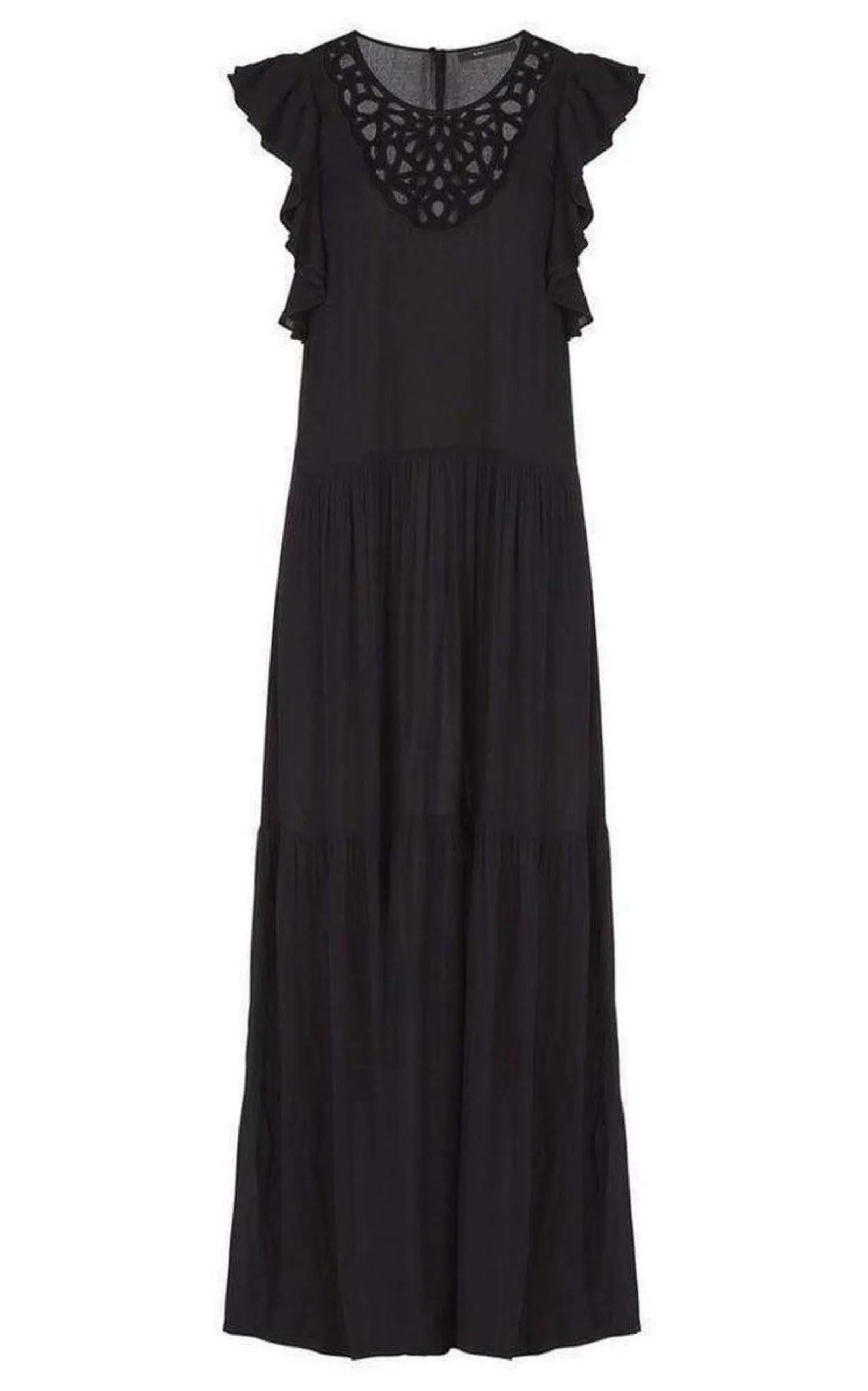 Lyndsy Flutter Sleeve Cutout Embroidered Maxi Dress