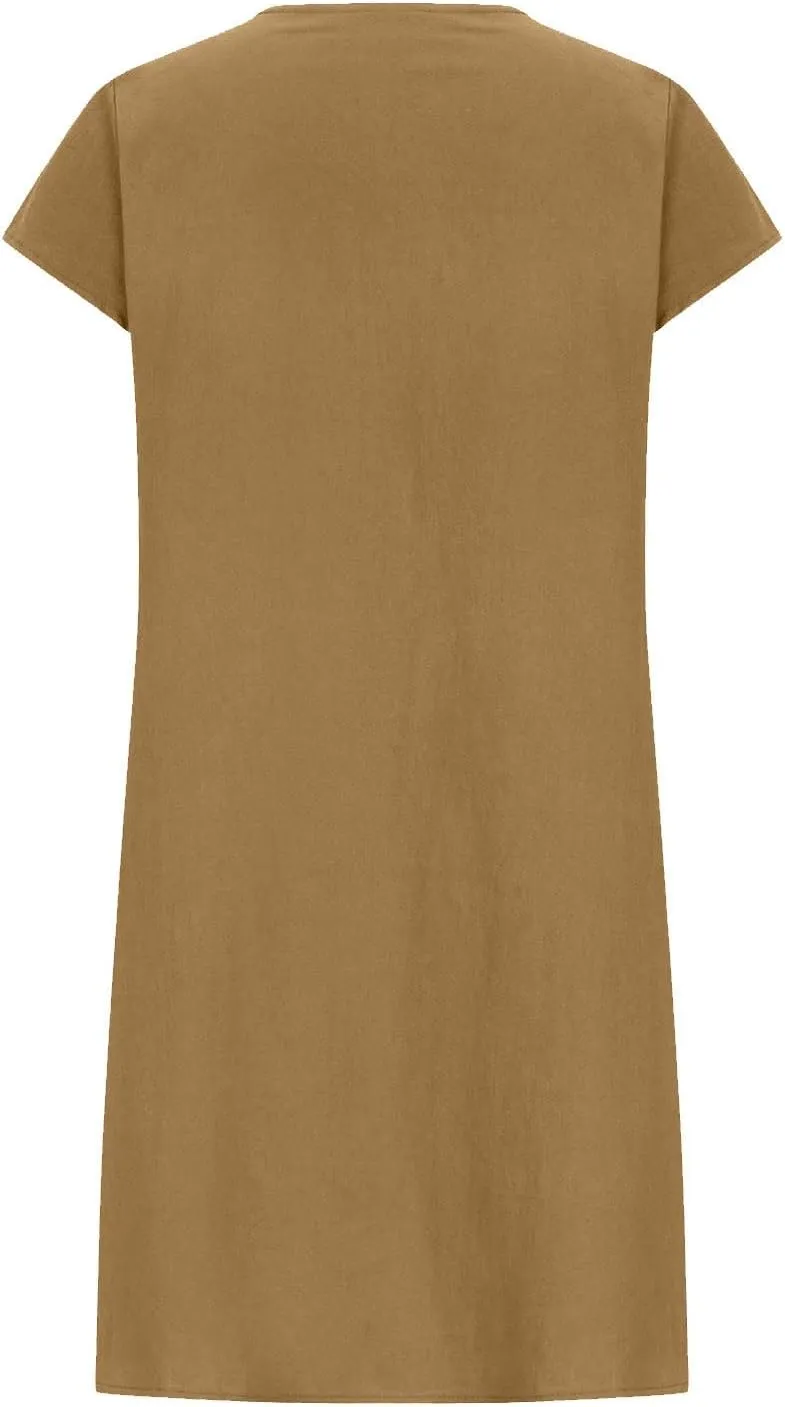 maisdgop Linen Dresses for Women 2025 Plus Size Cap Sleeve Pleated Summer Midi Dress Vacation Casual Knee Length Sundresses