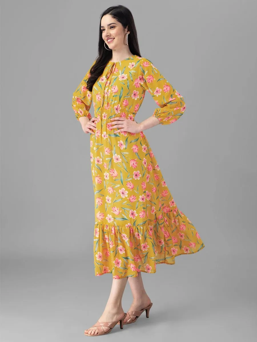 Masakali.co dresses for Women western wear Yellow Floral Maxi Dress