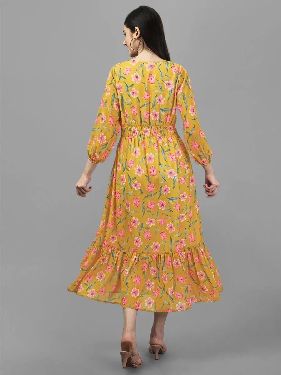 Masakali.co dresses for Women western wear Yellow Floral Maxi Dress