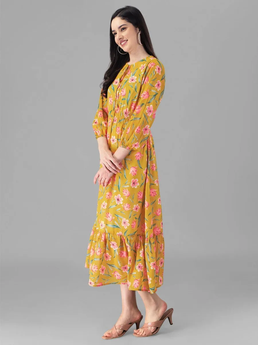 Masakali.co dresses for Women western wear Yellow Floral Maxi Dress