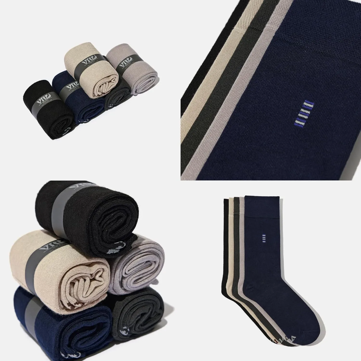 Men's Bamboo Dress Socks • Assorted Plain Pack of 5 Pairs • Mix-1