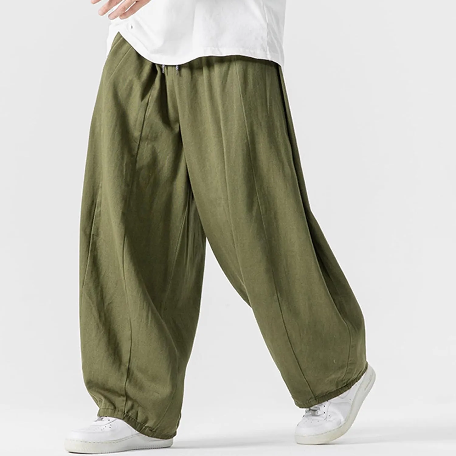 Men's Streetwear Pants Plus Size Fashion Loose Fit Comfy Wide Leg Pant Casual Solid Color Beach Comfy Light Trouser