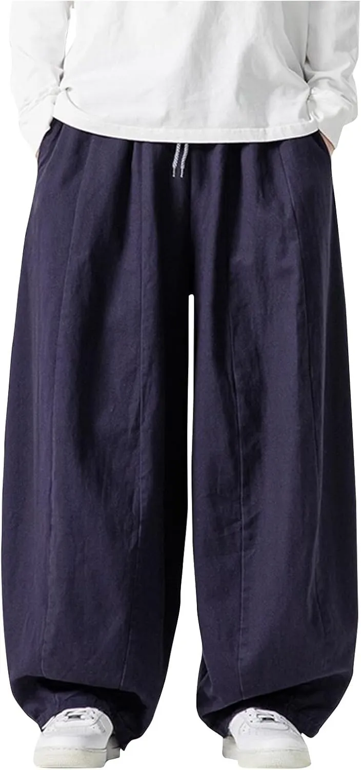 Men's Streetwear Pants Plus Size Fashion Loose Fit Comfy Wide Leg Pant Casual Solid Color Beach Comfy Light Trouser