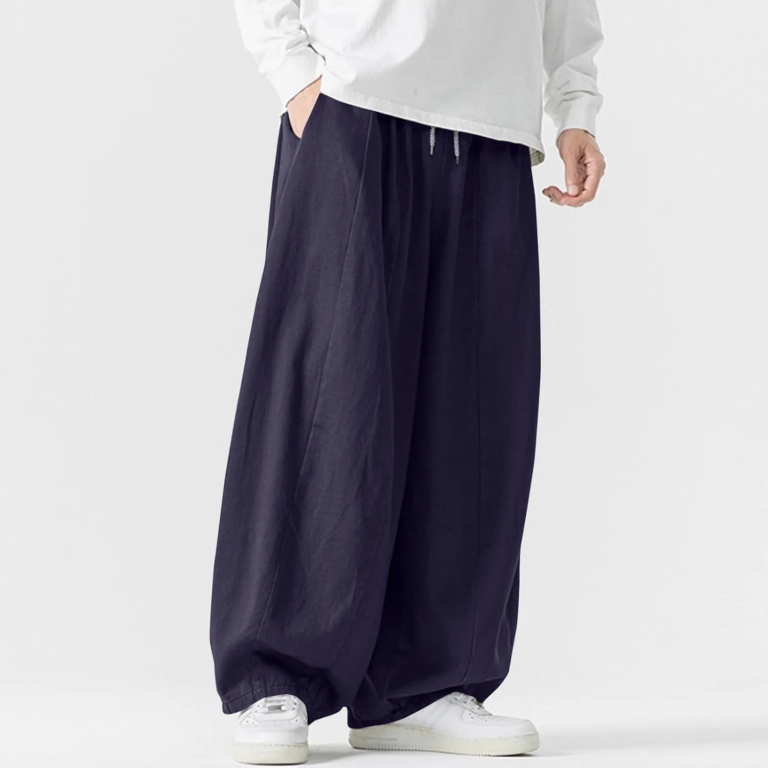 Men's Streetwear Pants Plus Size Fashion Loose Fit Comfy Wide Leg Pant Casual Solid Color Beach Comfy Light Trouser
