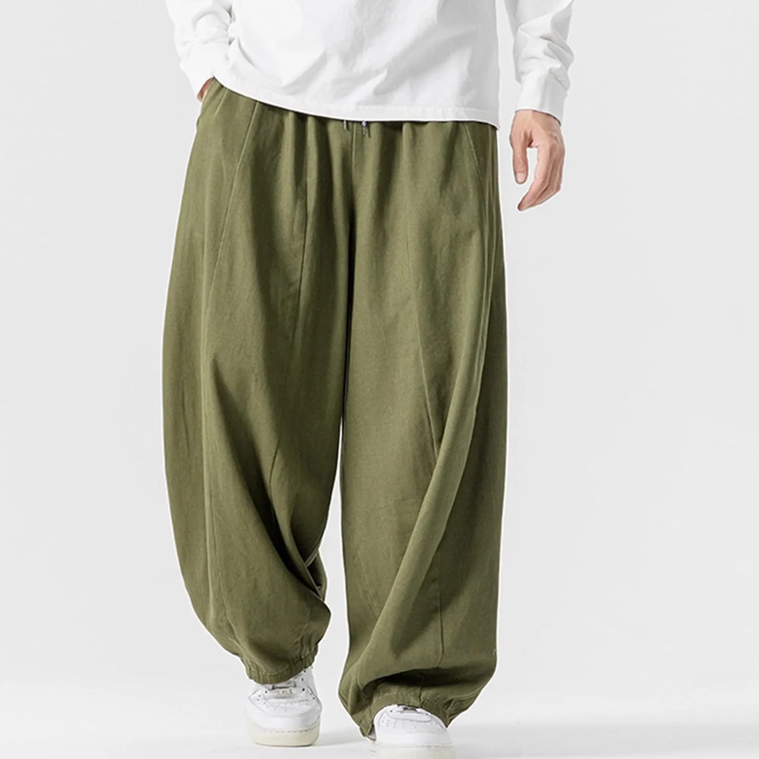 Men's Streetwear Pants Plus Size Fashion Loose Fit Comfy Wide Leg Pant Casual Solid Color Beach Comfy Light Trouser