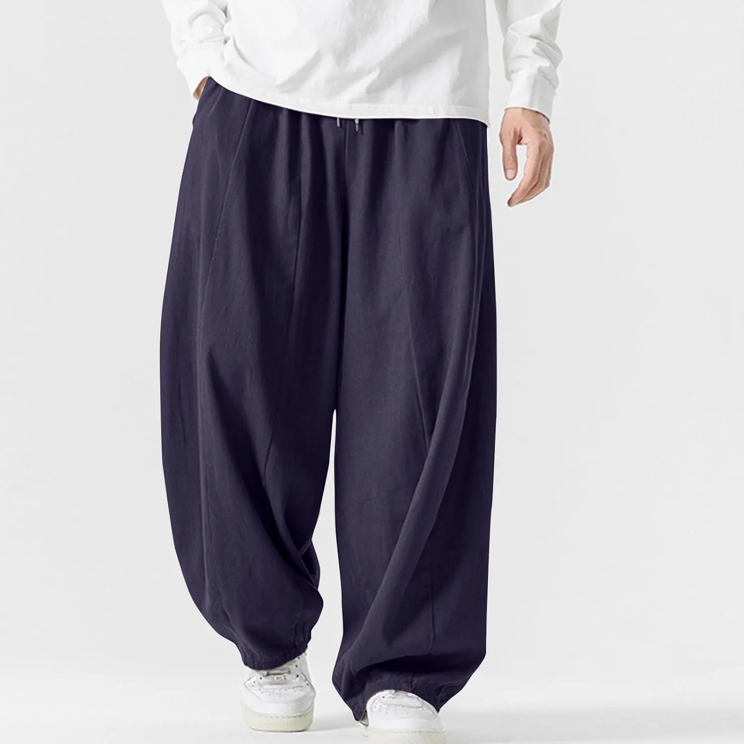 Men's Streetwear Pants Plus Size Fashion Loose Fit Comfy Wide Leg Pant Casual Solid Color Beach Comfy Light Trouser