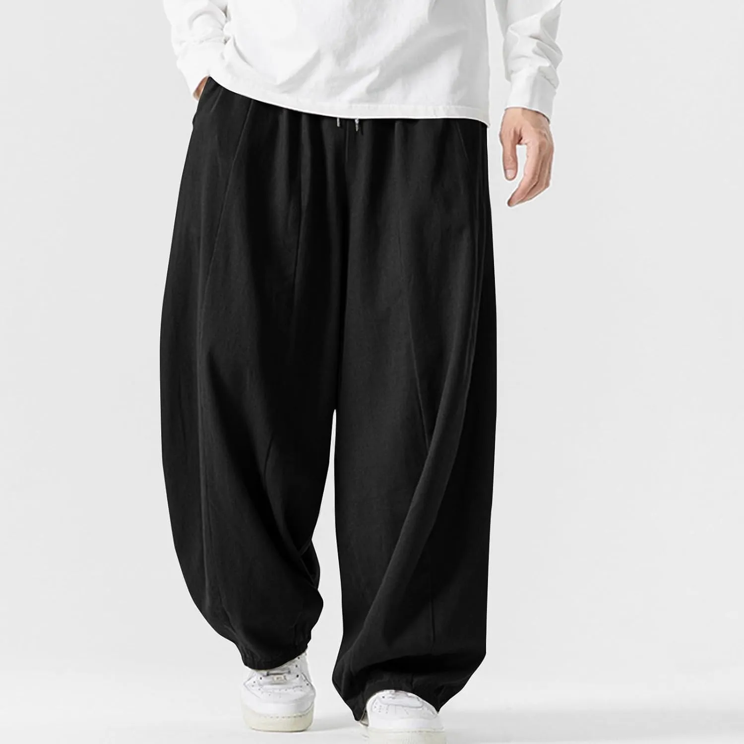 Men's Streetwear Pants Plus Size Fashion Loose Fit Comfy Wide Leg Pant Casual Solid Color Beach Comfy Light Trouser