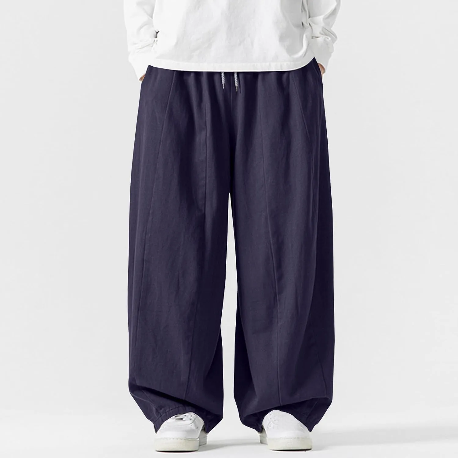 Men's Streetwear Pants Plus Size Fashion Loose Fit Comfy Wide Leg Pant Casual Solid Color Beach Comfy Light Trouser