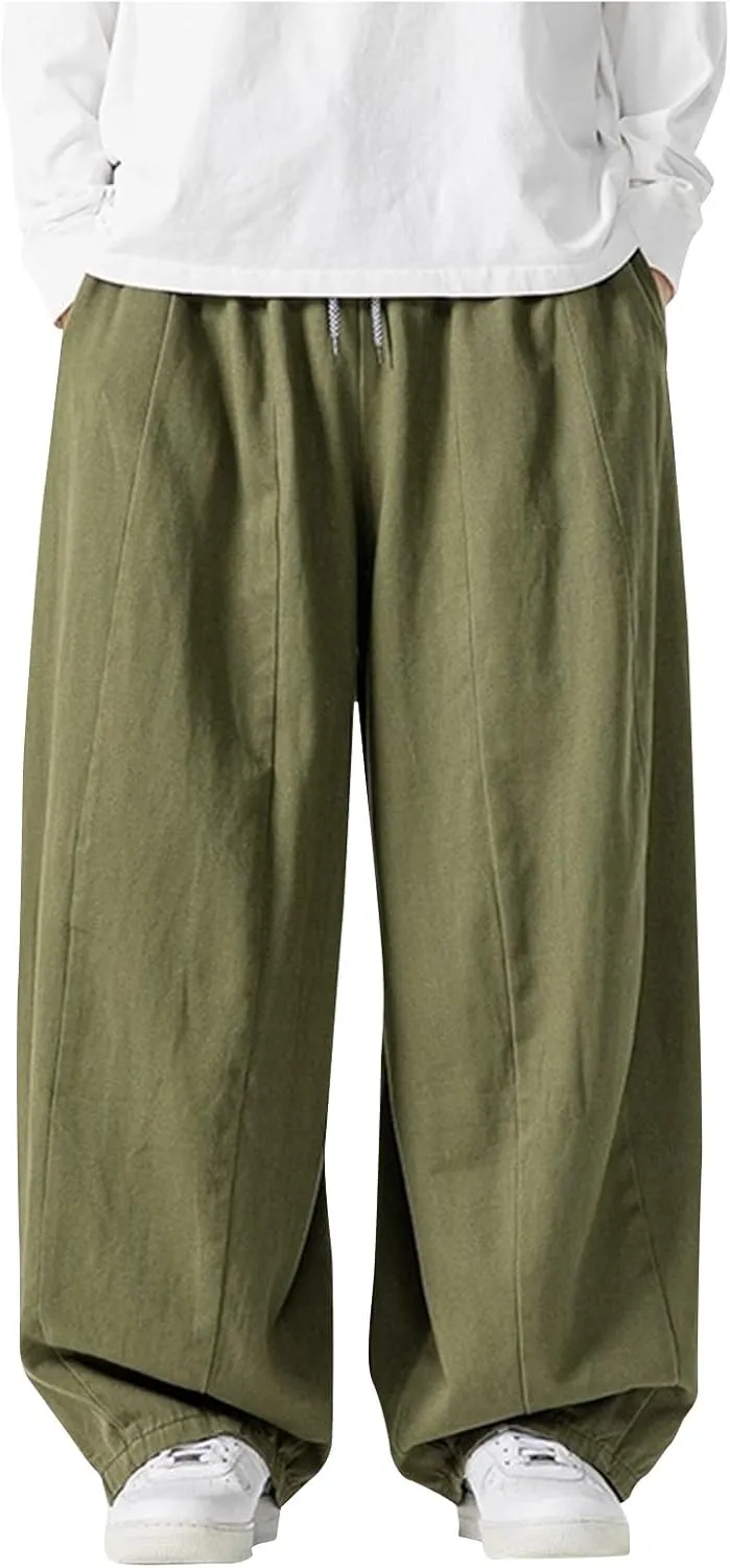 Men's Streetwear Pants Plus Size Fashion Loose Fit Comfy Wide Leg Pant Casual Solid Color Beach Comfy Light Trouser