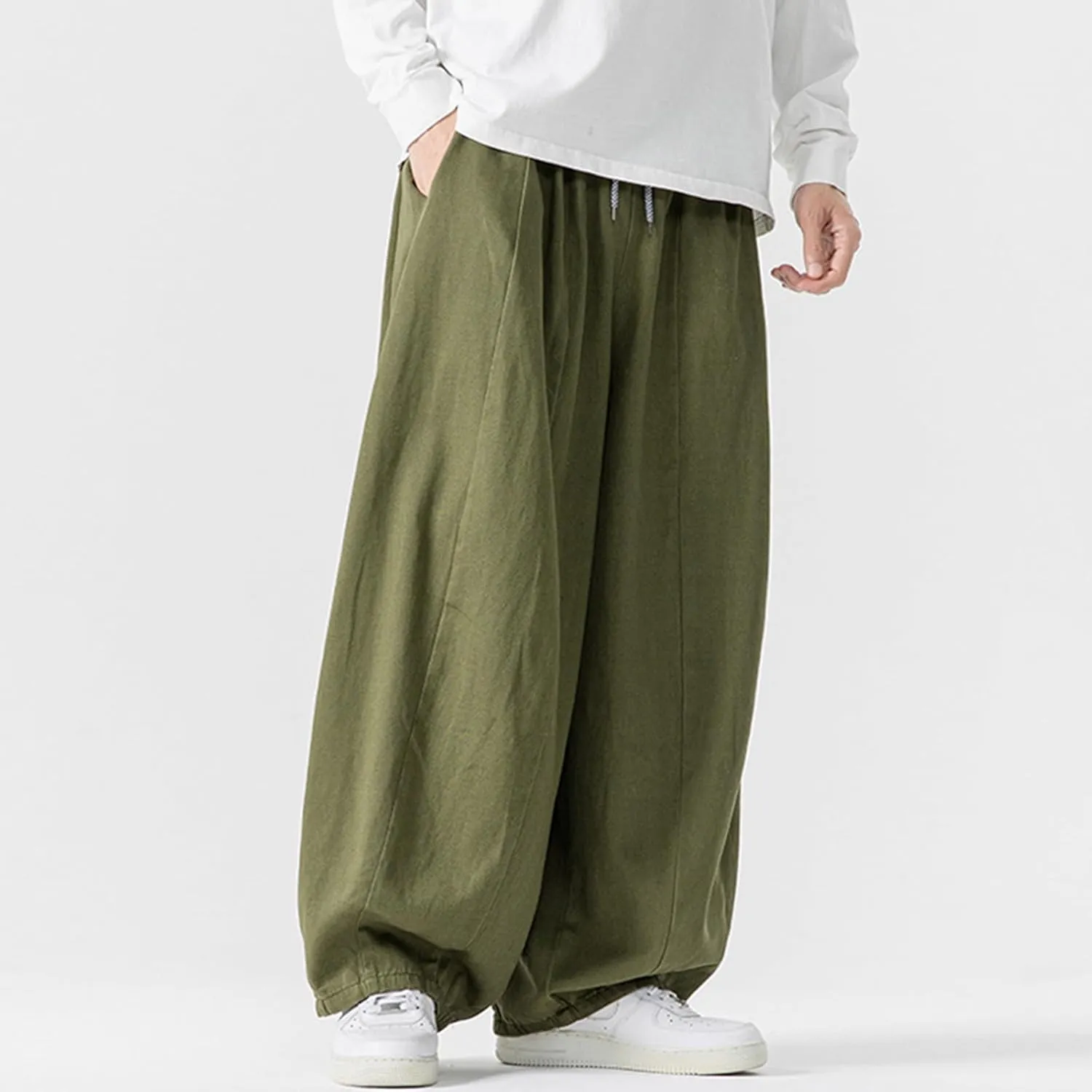 Men's Streetwear Pants Plus Size Fashion Loose Fit Comfy Wide Leg Pant Casual Solid Color Beach Comfy Light Trouser