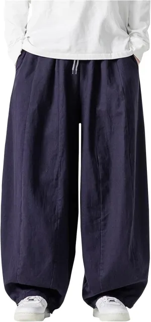 Men's Streetwear Pants Plus Size Fashion Loose Fit Comfy Wide Leg Pant Casual Solid Color Beach Comfy Light Trouser