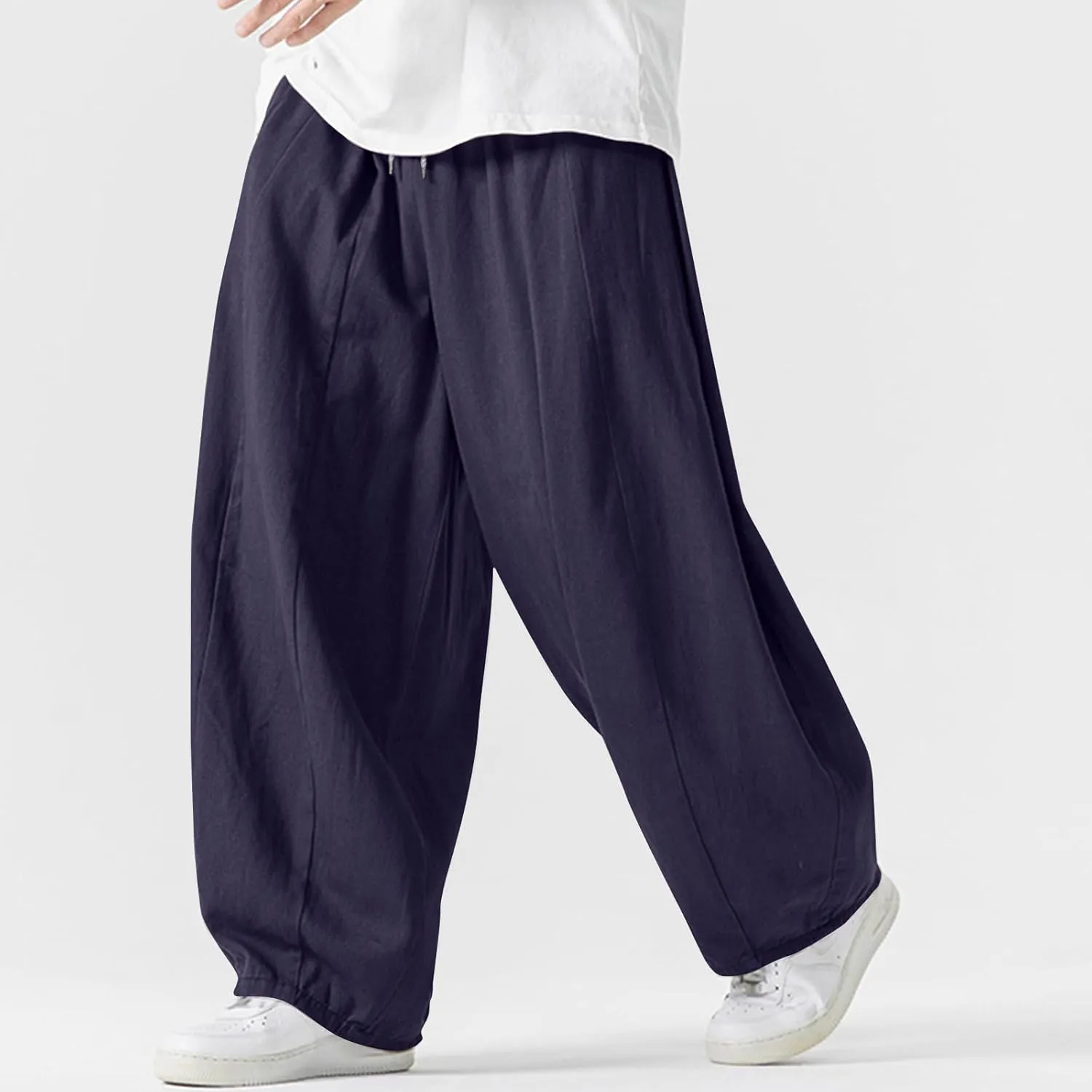 Men's Streetwear Pants Plus Size Fashion Loose Fit Comfy Wide Leg Pant Casual Solid Color Beach Comfy Light Trouser