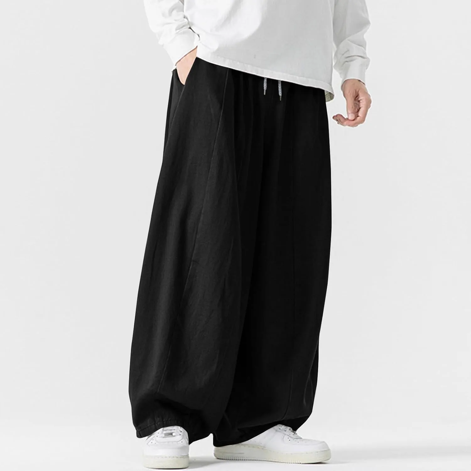 Men's Streetwear Pants Plus Size Fashion Loose Fit Comfy Wide Leg Pant Casual Solid Color Beach Comfy Light Trouser