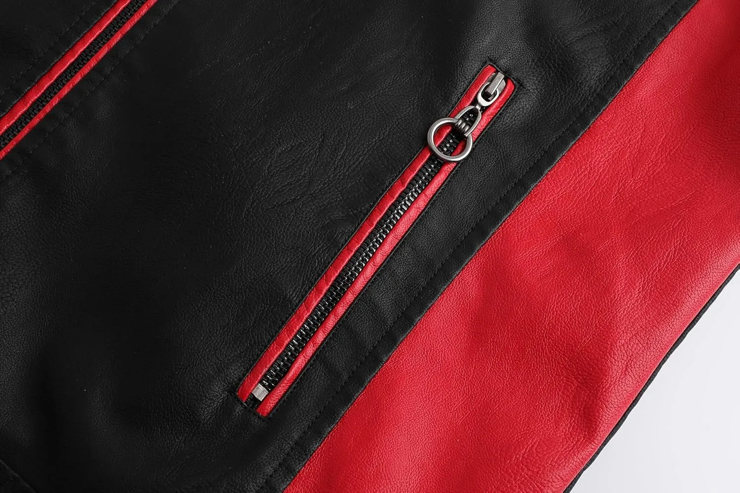 Men's Stylish Color Blocking PU Leather Jacket, Multi Zipper Design Street Style Retro Classic Motor Jacket