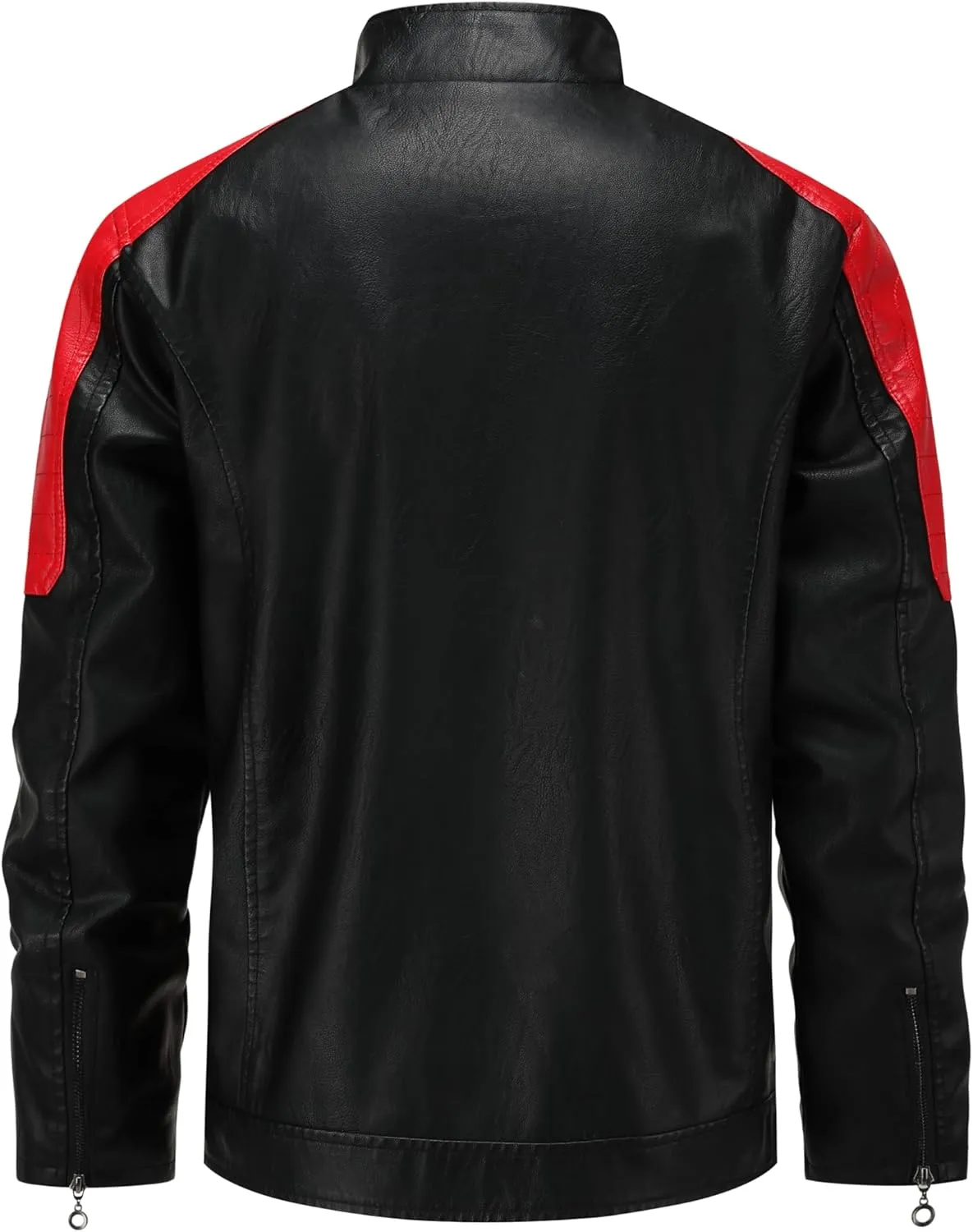 Men's Stylish Color Blocking PU Leather Jacket, Multi Zipper Design Street Style Retro Classic Motor Jacket