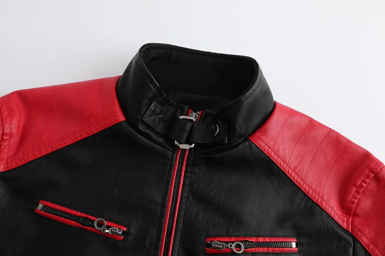 Men's Stylish Color Blocking PU Leather Jacket, Multi Zipper Design Street Style Retro Classic Motor Jacket