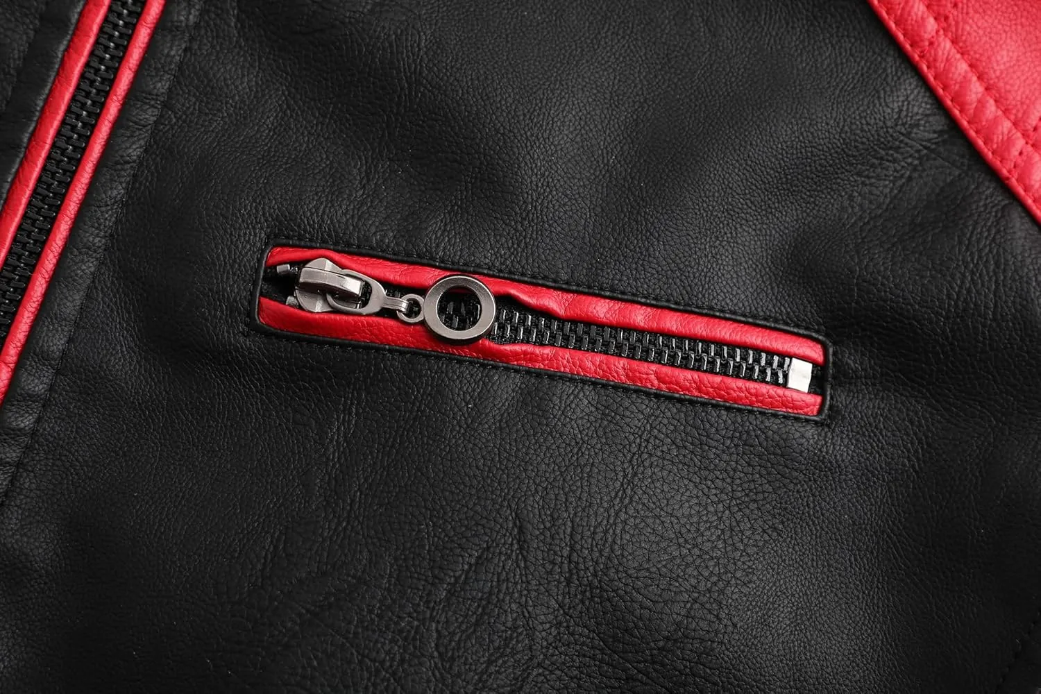 Men's Stylish Color Blocking PU Leather Jacket, Multi Zipper Design Street Style Retro Classic Motor Jacket