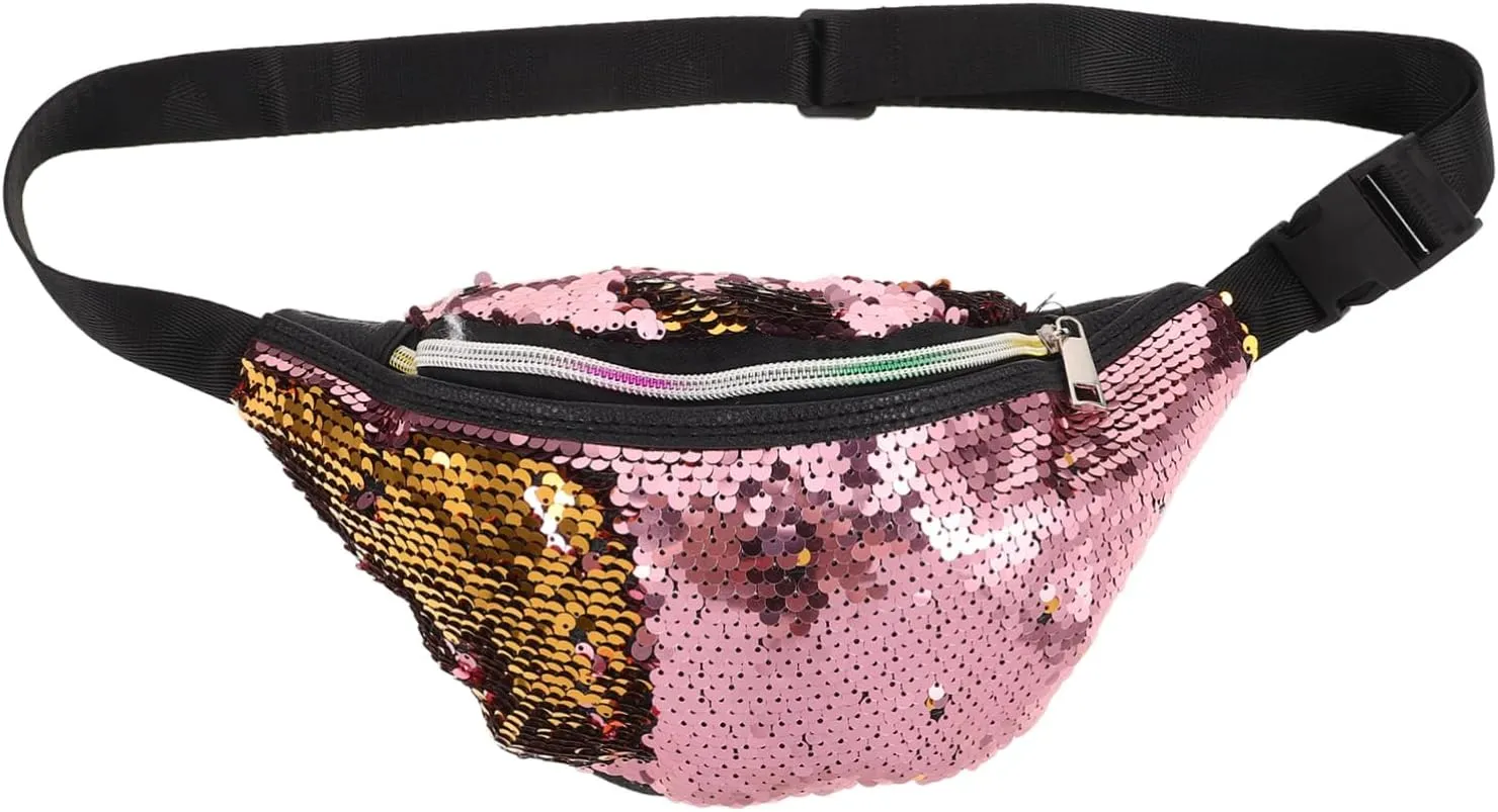 Mermaid Sequin Purse Adjustable Belt Bag Shiny Glitter Pouch for Travel