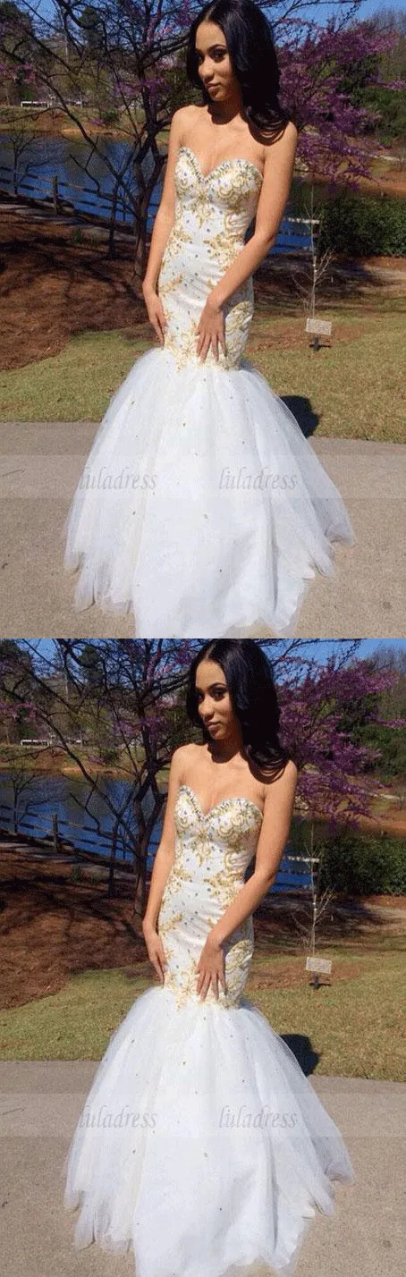 Mermaid Sweetheart Tulle Floor-length with Beading Prom Dresses