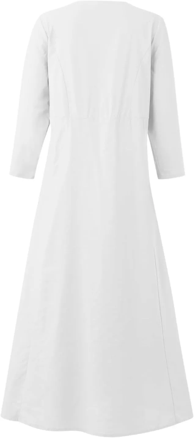 Midi Dresses for Women 3/4 Sleeve Plus Size Maxi Dress with Pockets Elegant Casual Modest Scoop Neck Flowy Summer Dress