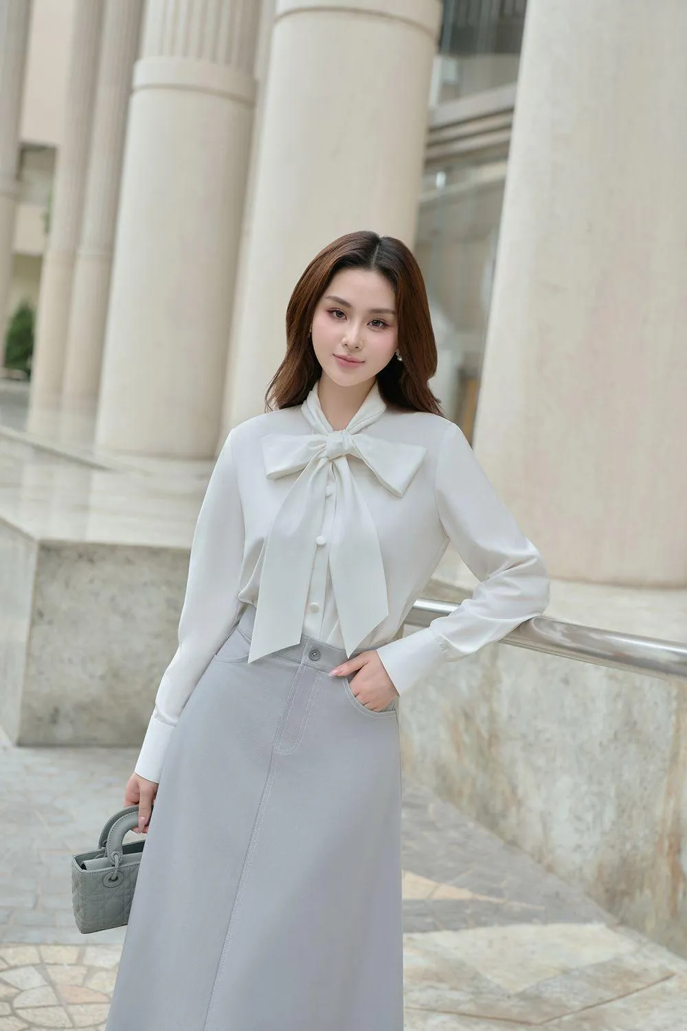 Mina A-line Bow Tie Linen Cotton Midi Set