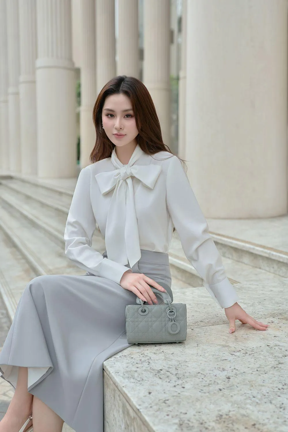 Mina A-line Bow Tie Linen Cotton Midi Set
