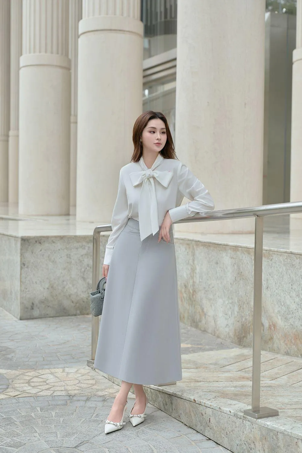 Mina A-line Bow Tie Linen Cotton Midi Set