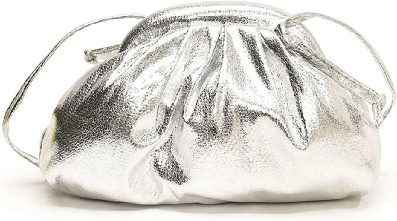 Mini Clutch Purse Bag Small PU Leather Dumpling Crossbody Evening Handbag Sparkly Ruched Cloud Pouch Wallet
