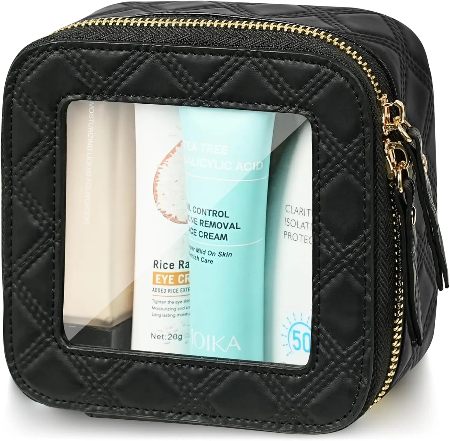 Mini Makeup Bag, Clear Cosmetic Bags for Women, Waterproof Transparent Toiletry Bag with Zipper, Small Cosmetic Case, Car Bag for Gift Clear Travel Pouch (Black)