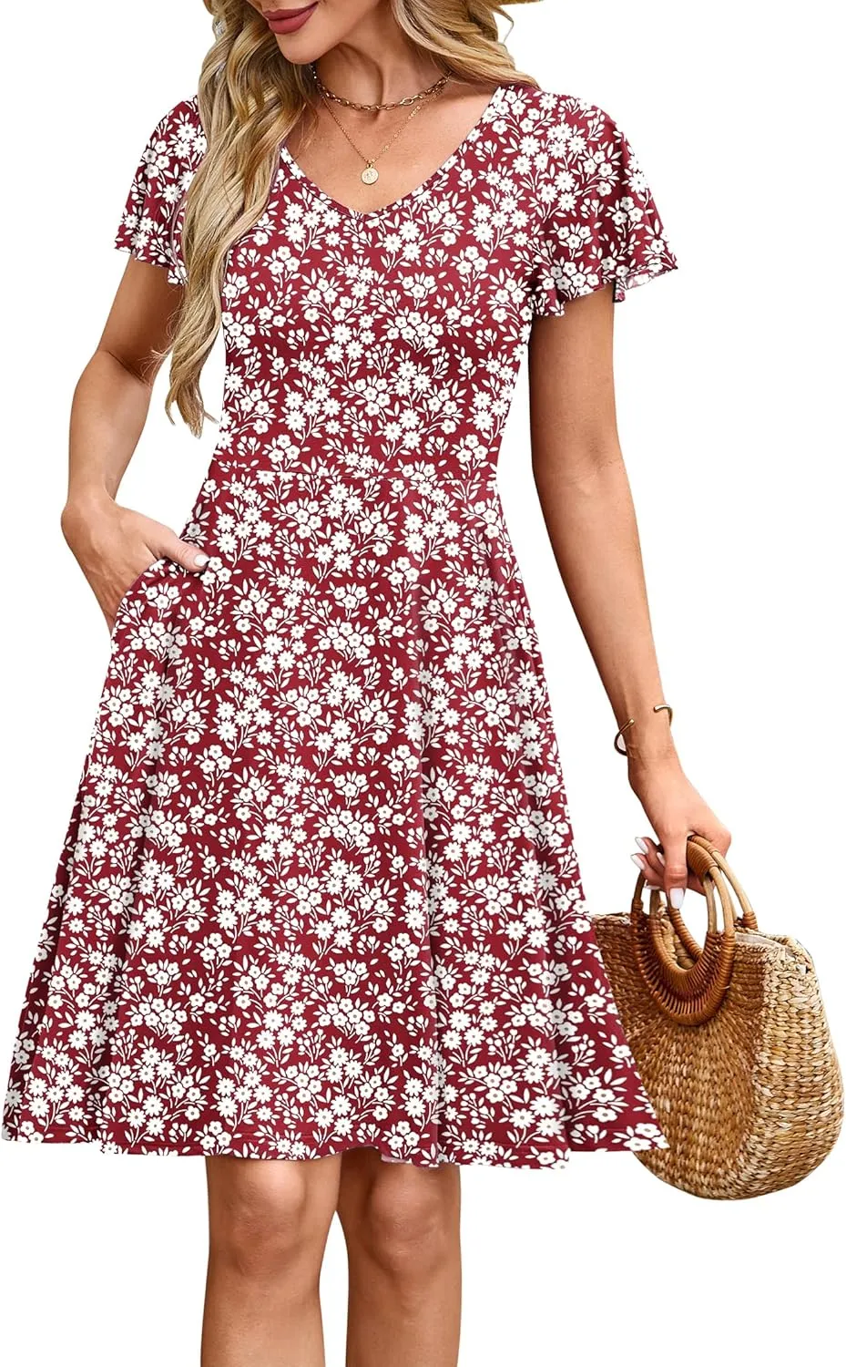 MOLERANI Women's Summer Dresses 2025 - Casual A-Line Sundress with Short Sleeves Floral Print for Beach Vacation S-3XL