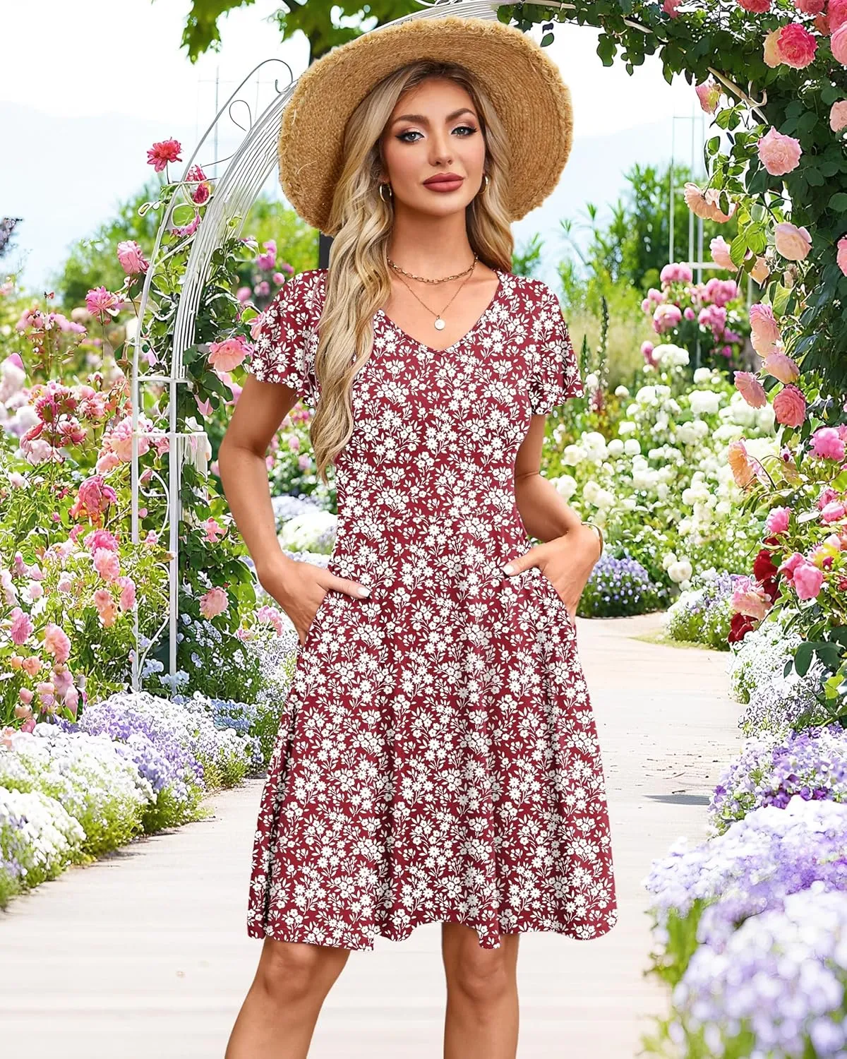 MOLERANI Women's Summer Dresses 2025 - Casual A-Line Sundress with Short Sleeves Floral Print for Beach Vacation S-3XL