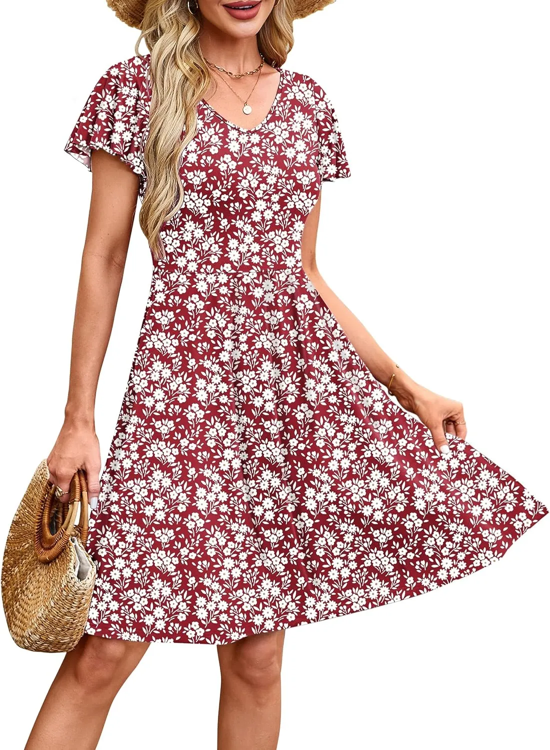MOLERANI Women's Summer Dresses 2025 - Casual A-Line Sundress with Short Sleeves Floral Print for Beach Vacation S-3XL