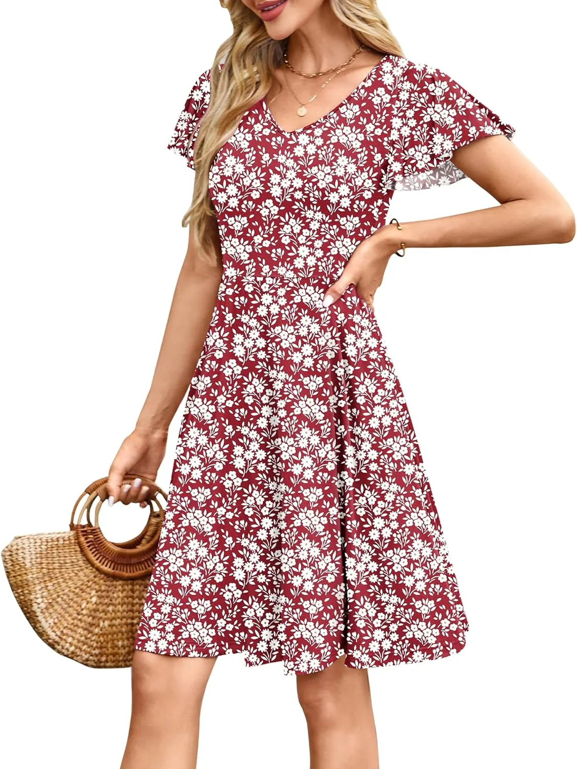MOLERANI Women's Summer Dresses 2025 - Casual A-Line Sundress with Short Sleeves Floral Print for Beach Vacation S-3XL