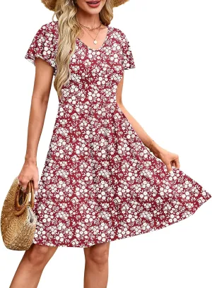 MOLERANI Women's Summer Dresses 2025 - Casual A-Line Sundress with Short Sleeves Floral Print for Beach Vacation S-3XL