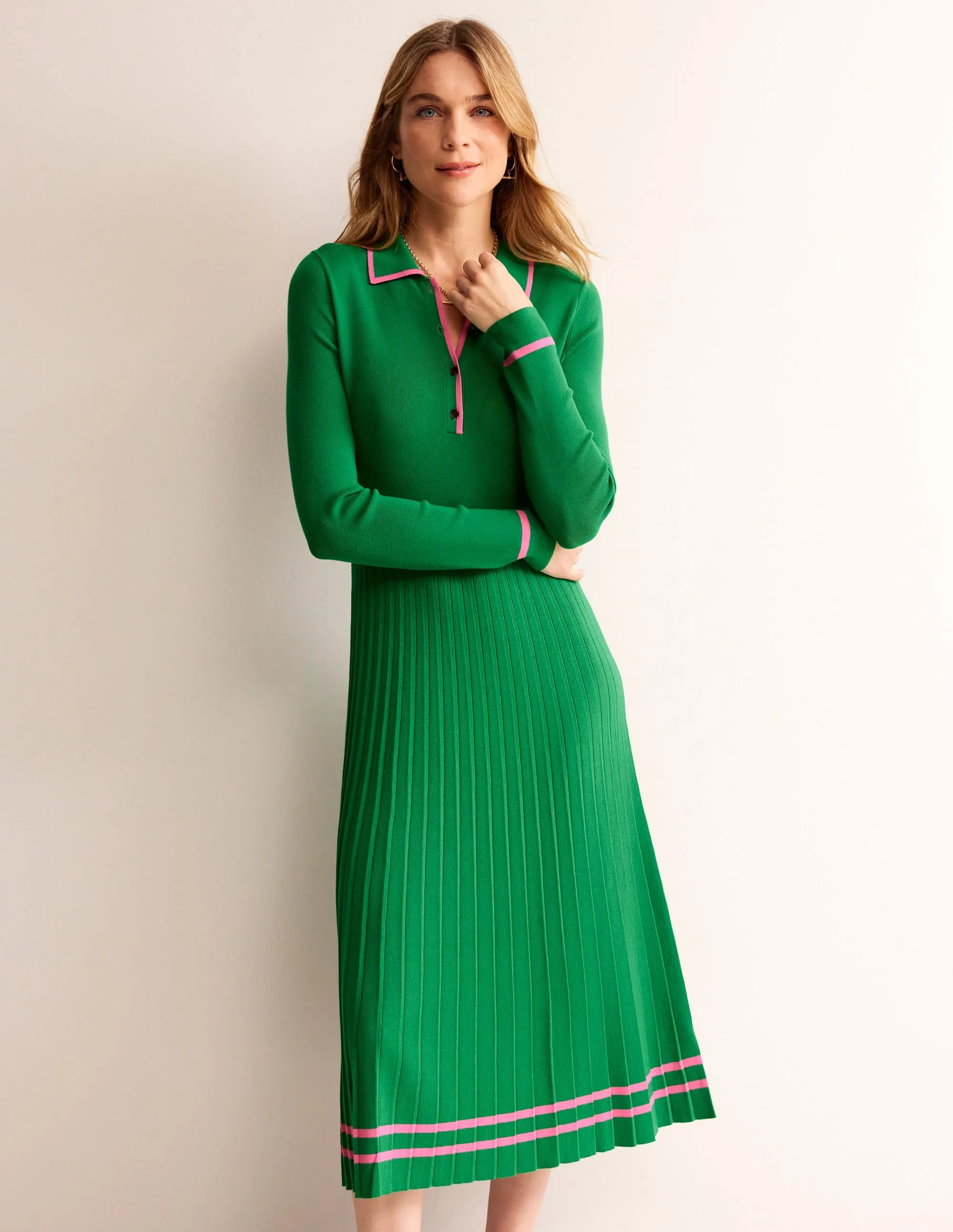 Mollie Pleated Knitted Dress-Green Sangria Sunset