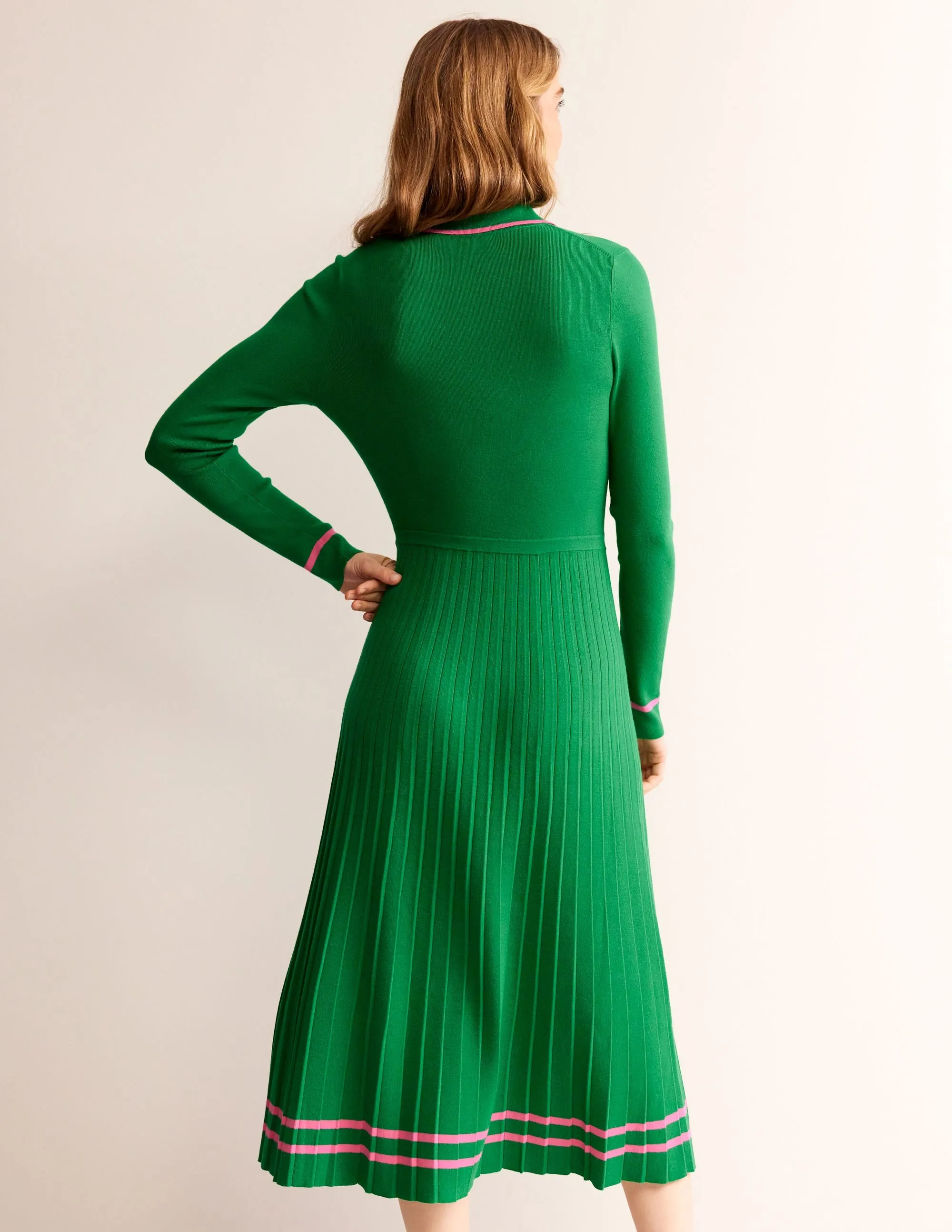 Mollie Pleated Knitted Dress-Green Sangria Sunset