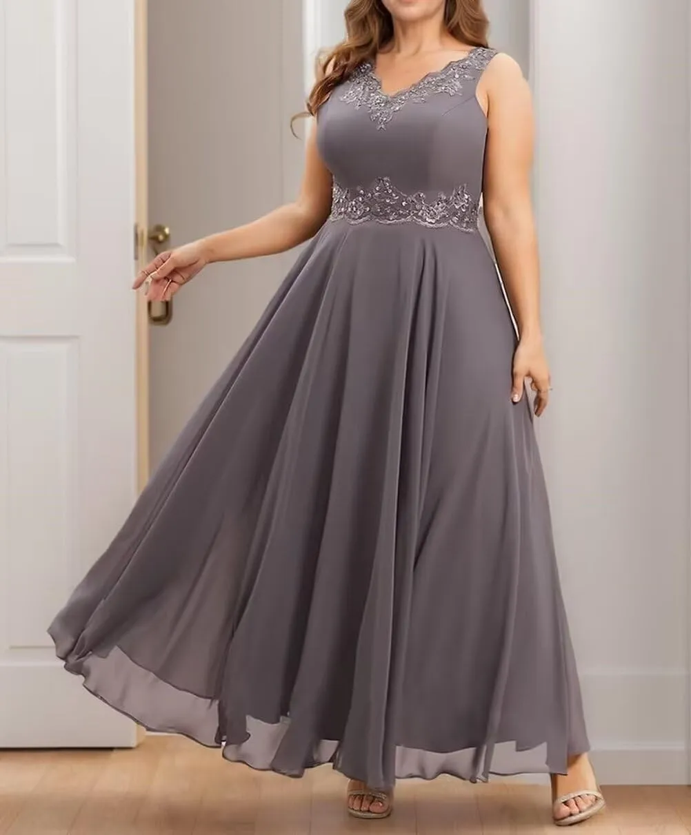 Mother of The Bride Dress with Jacket for Weddinng Women Ankle-Length Chiffon Lace Appliques Evening Party Gown