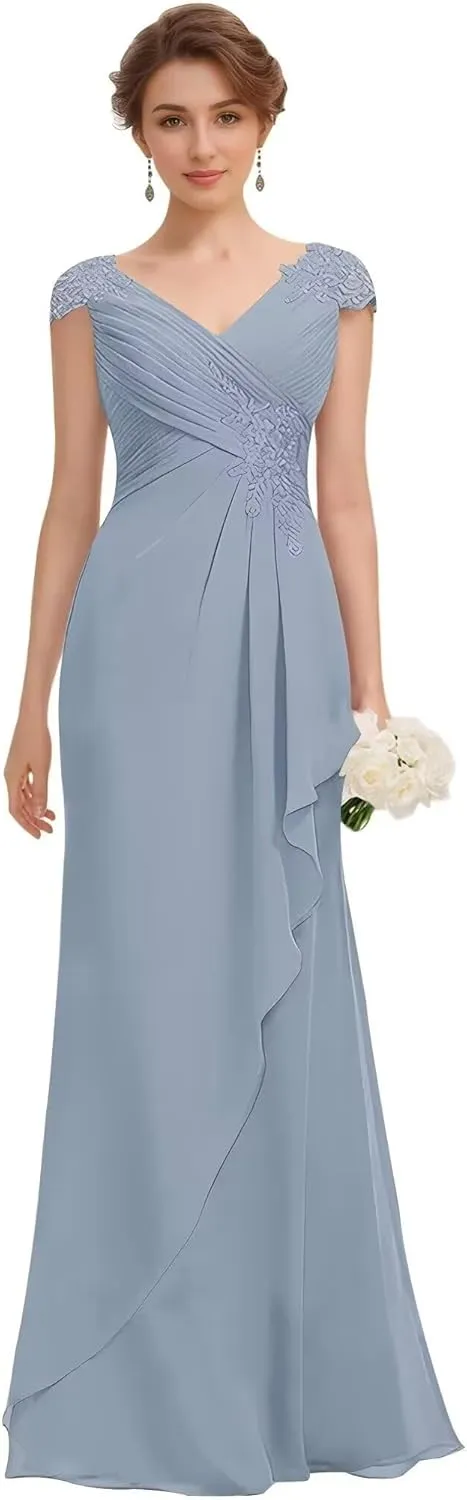Mother of The Bride Dresses Lace Mermaid Formal Evening Dress Pleated Chiffon Formal Dress Cap Sleeves