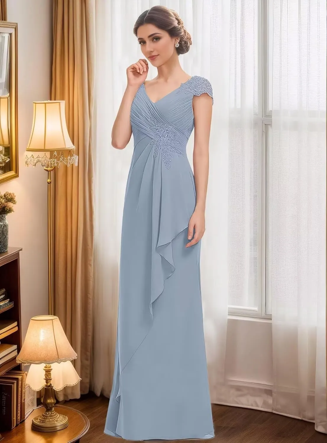 Mother of The Bride Dresses Lace Mermaid Formal Evening Dress Pleated Chiffon Formal Dress Cap Sleeves