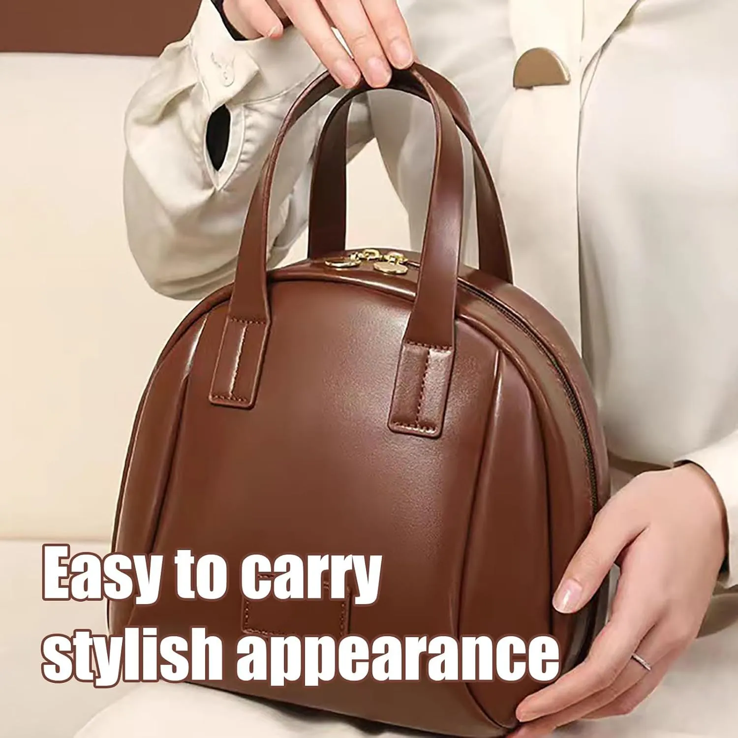 Multi Layered Shell Shaped Cosmetic Bag, Portable Multi-layered Cosmetic Bag, Large Capacity Makeup Bag with Compartments, Waterproof Leather Toiletry Bag with Handle for Women Traveling (White)