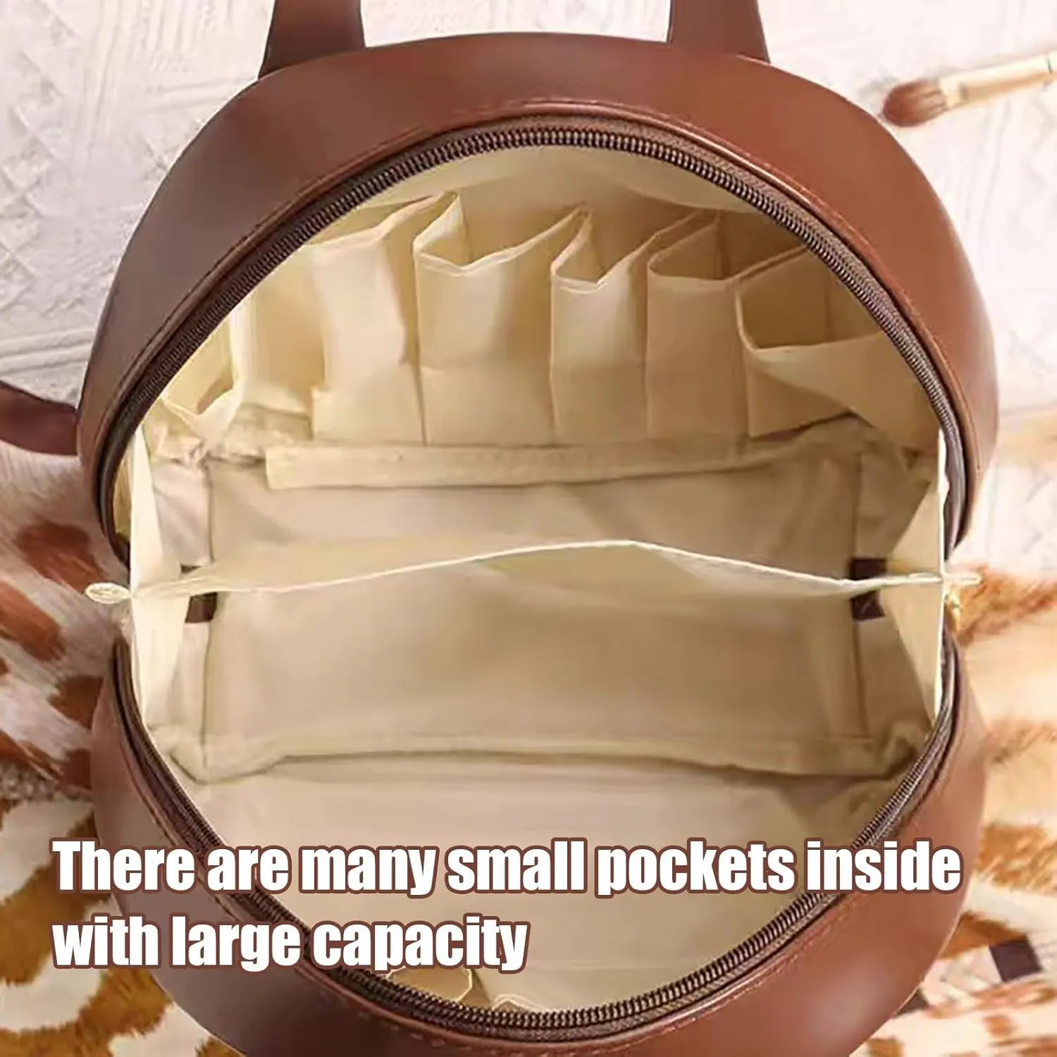 Multi Layered Shell Shaped Cosmetic Bag, Portable Multi-layered Cosmetic Bag, Large Capacity Makeup Bag with Compartments, Waterproof Leather Toiletry Bag with Handle for Women Traveling (White)