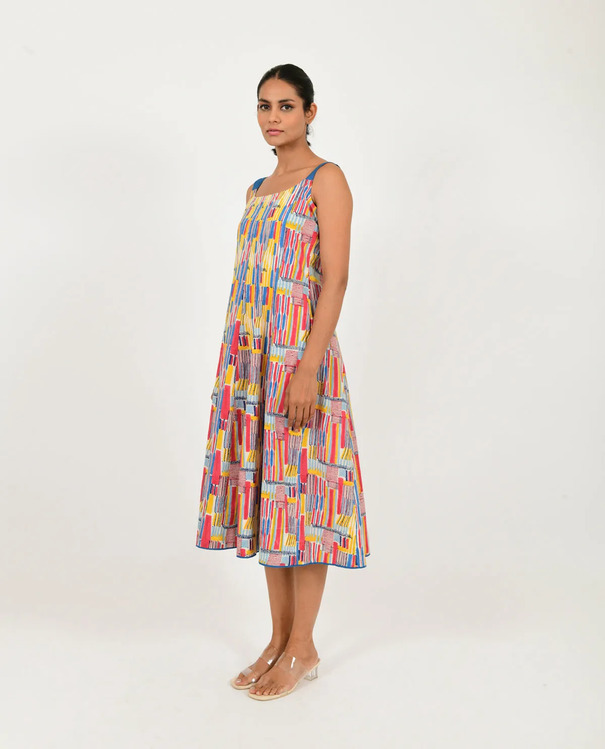 Multicolor Block Printed Linen Dress