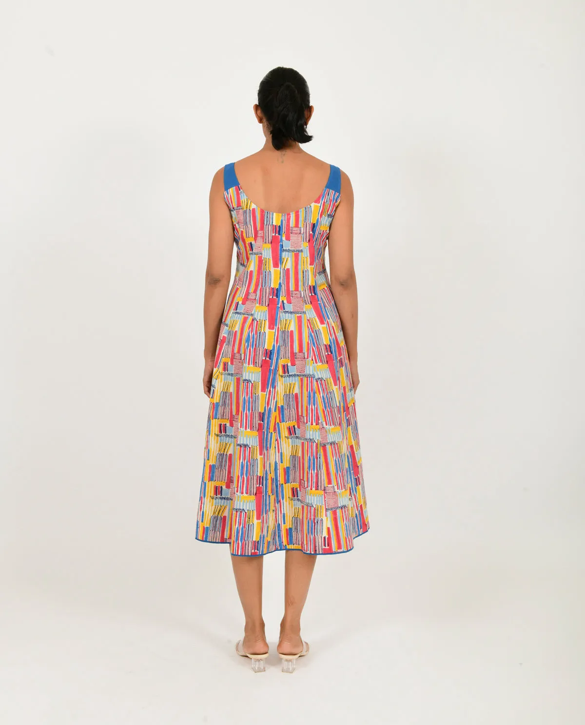 Multicolor Block Printed Linen Dress