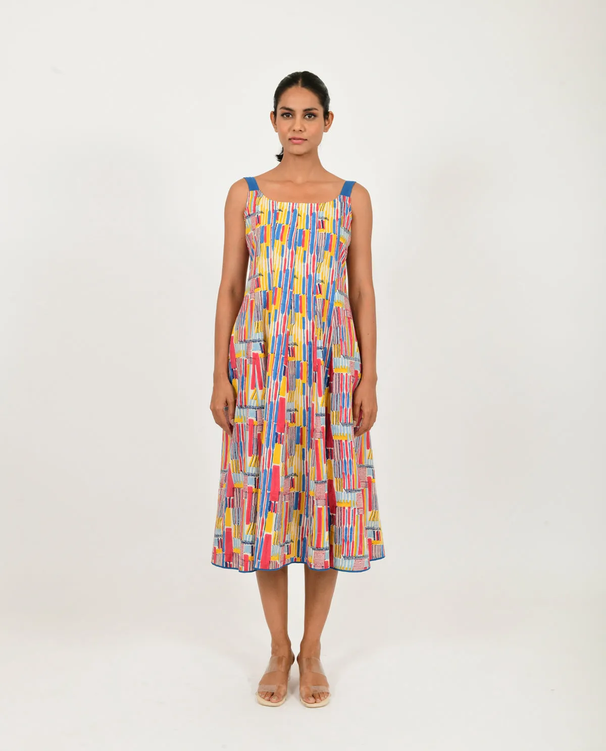 Multicolor Block Printed Linen Dress