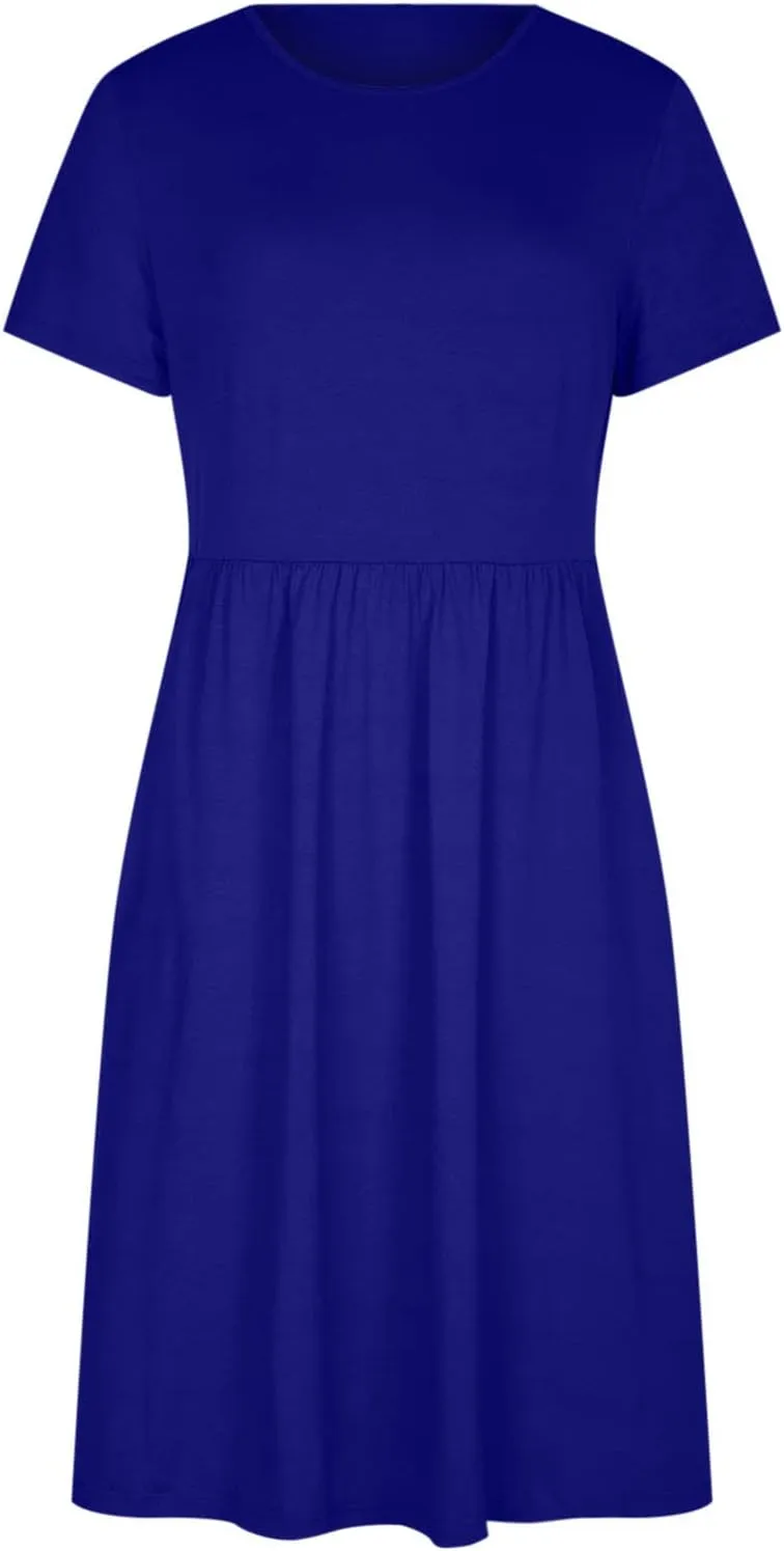 NaRHbrg Women's Midi Dress Casual Loose Fit Short Sleeve T-Shirt Dresses with Pockets Summer Flowy Beach Dress Soft Outfit