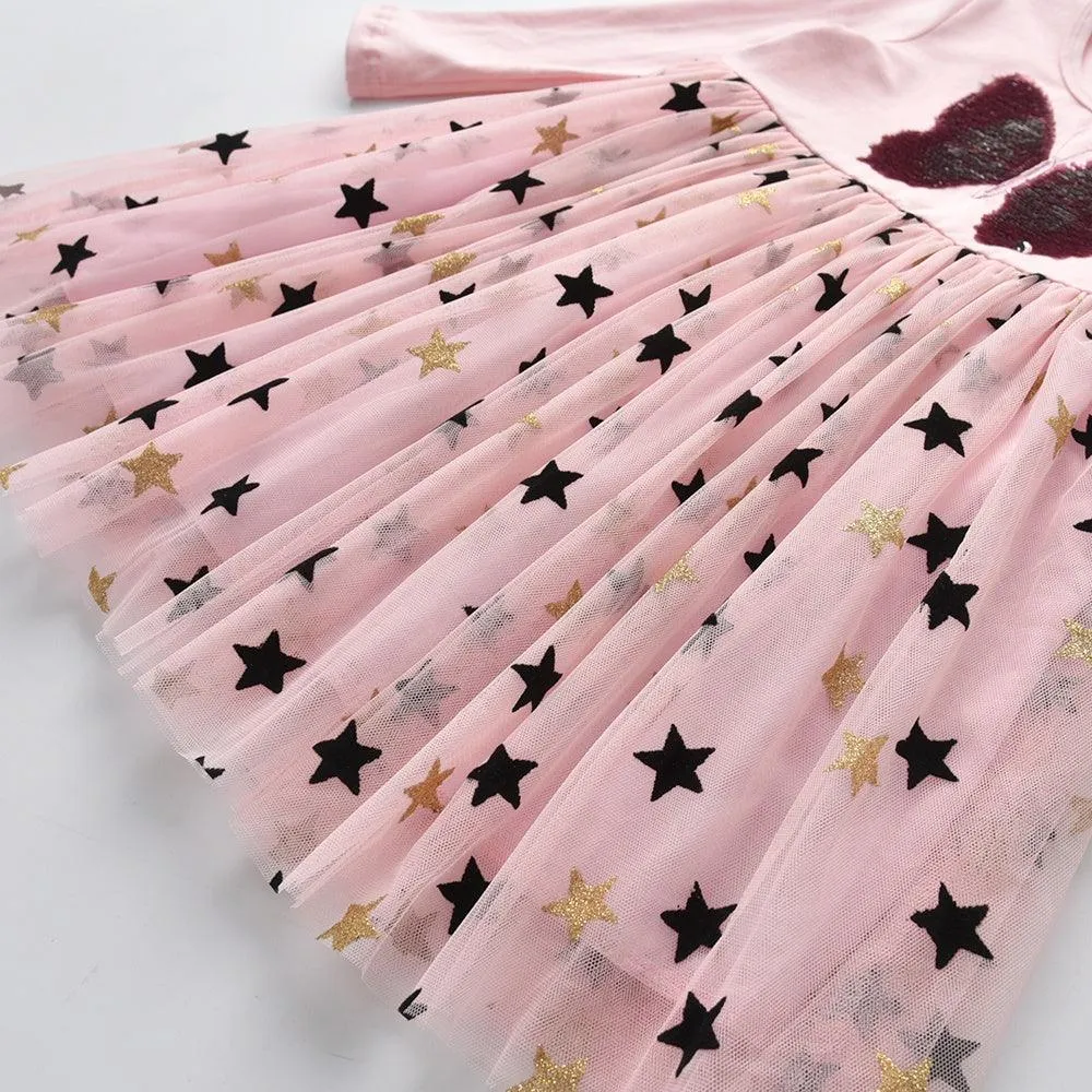 New 3-8 Girls Dress Butterfly Kids Long Sleeve Dresses Baby