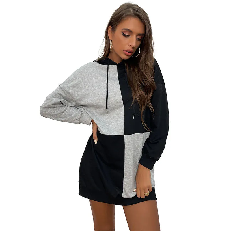 New Arrival Color-Block Hoodie Dress